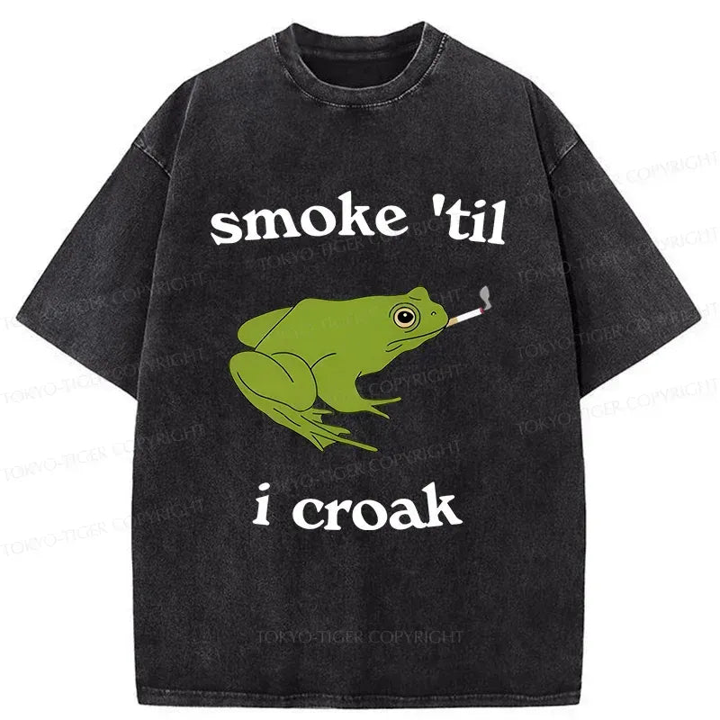 Funny Smoking Frog Washed T-Shirt for Daily Wear