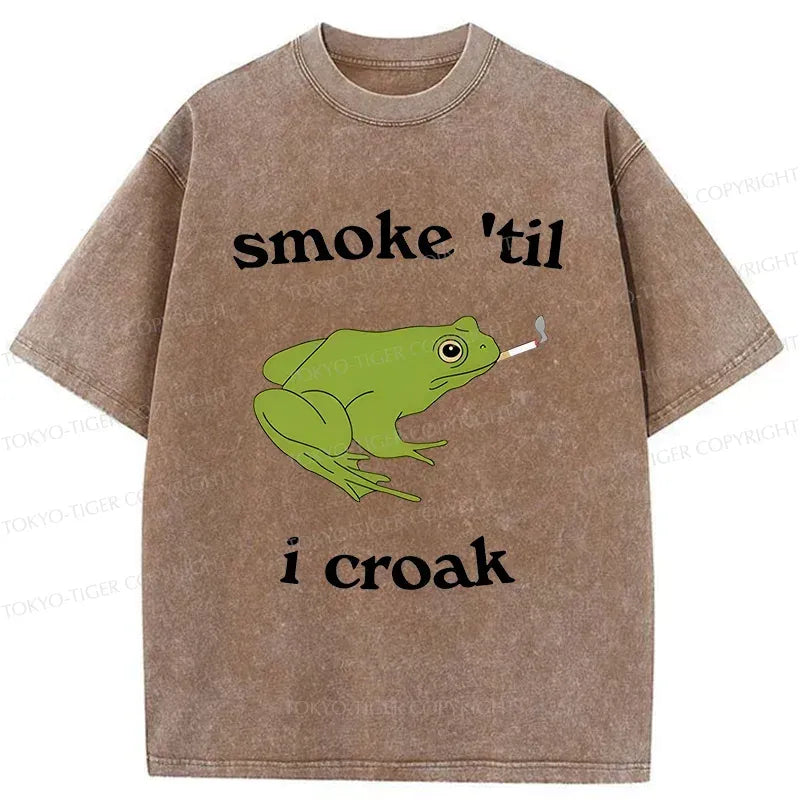 Funny Smoking Frog Washed T-Shirt for Daily Wear