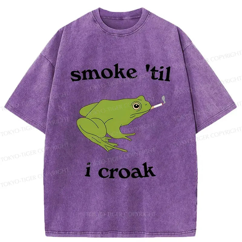 Funny Smoking Frog Washed T-Shirt for Daily Wear