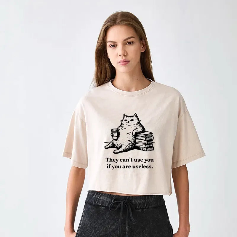 Kyoto-Lion Cat Proving Uselessness Is A Superpower Women's Washed Crop T-Shirt
