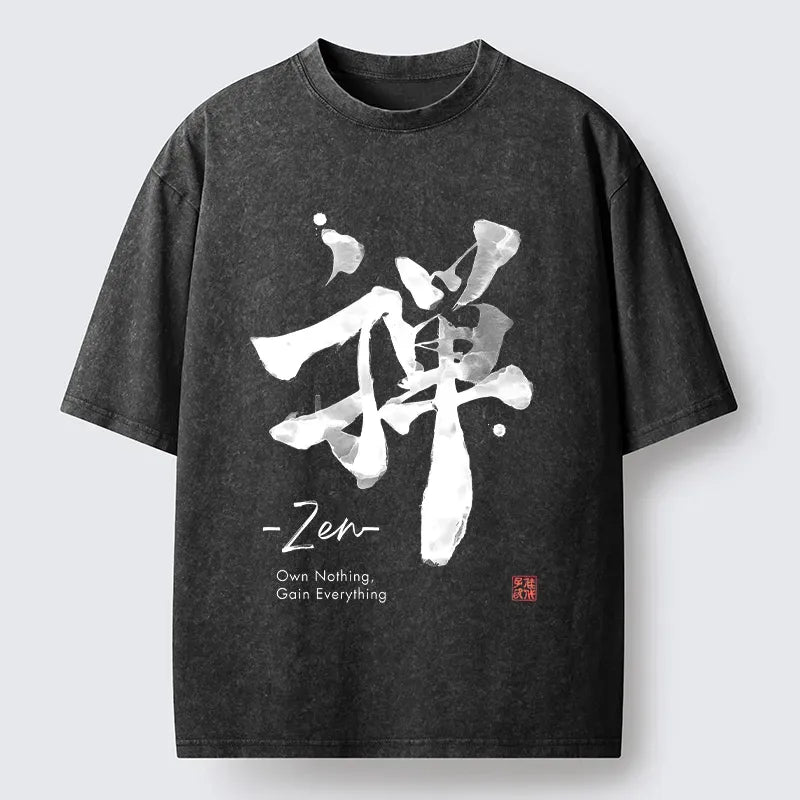 Kyoto-Lion Zen Texts Washed T-Shirt