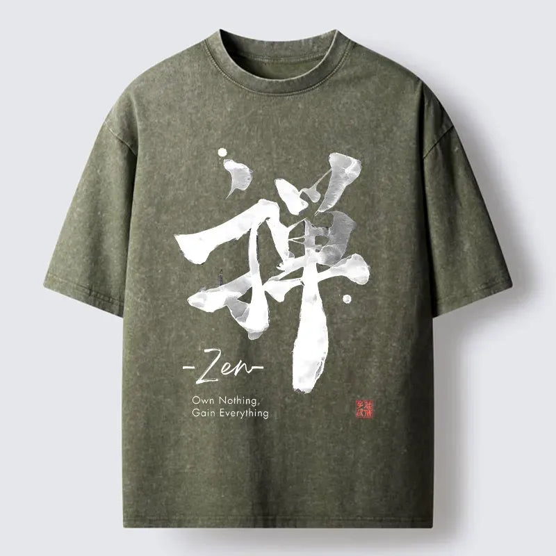 Kyoto-Lion Zen Texts Washed T-Shirt