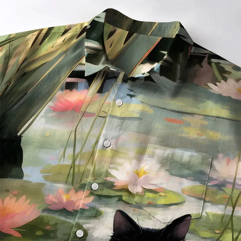 Kyoto Cat Print Shirt for Vacation