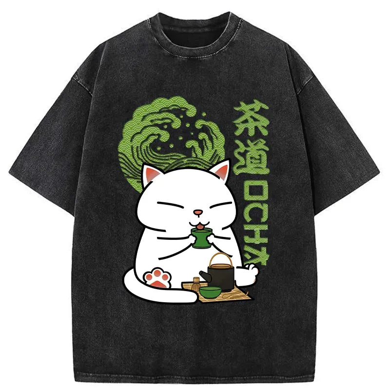 washed japanese vintage cat t-shirt