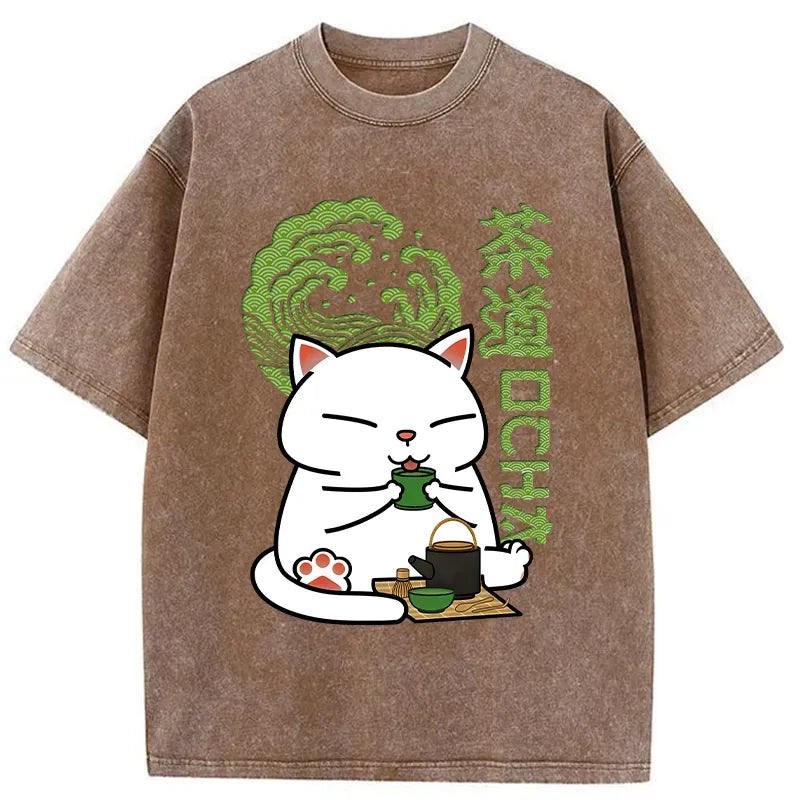 washed japanese vintage cat t-shirt