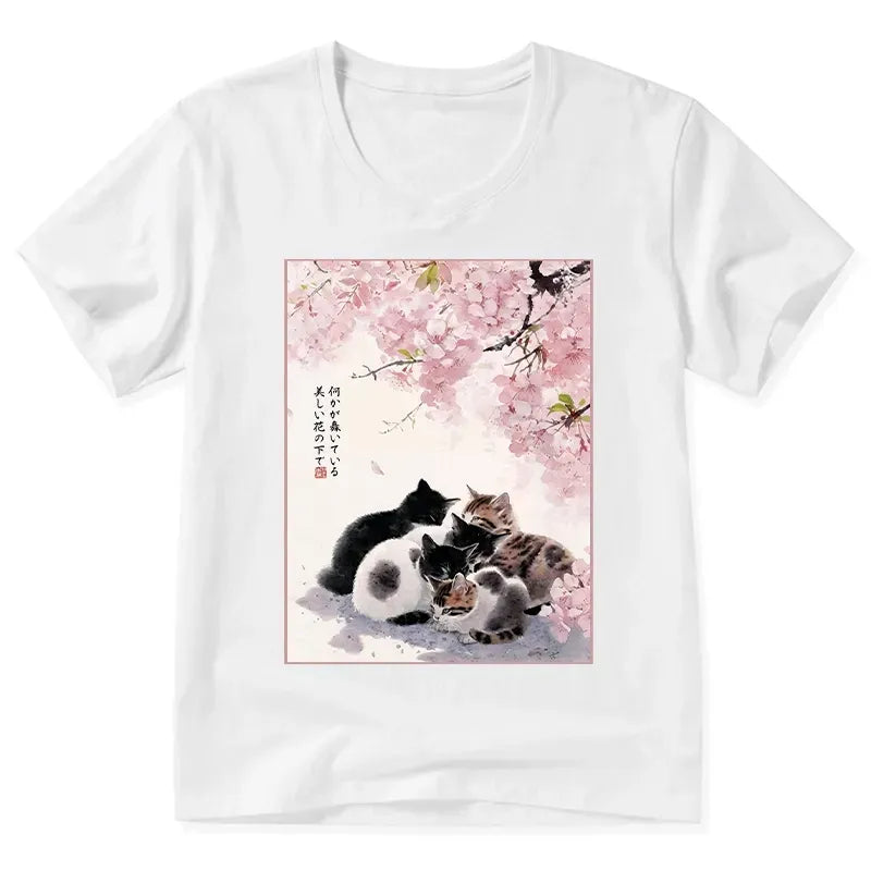 Kyoto-Lion Cute Cats Sakura Garden V-Neck Classic T-Shirt