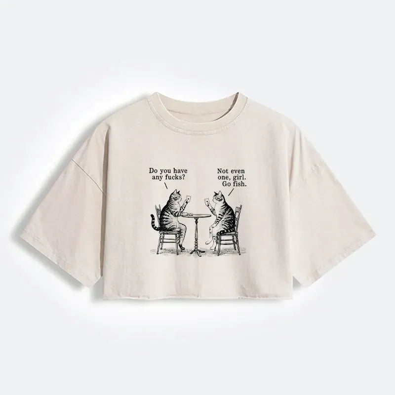 Kyoto-Lion Cat Poker Night Women's Washed Crop T-Shirt