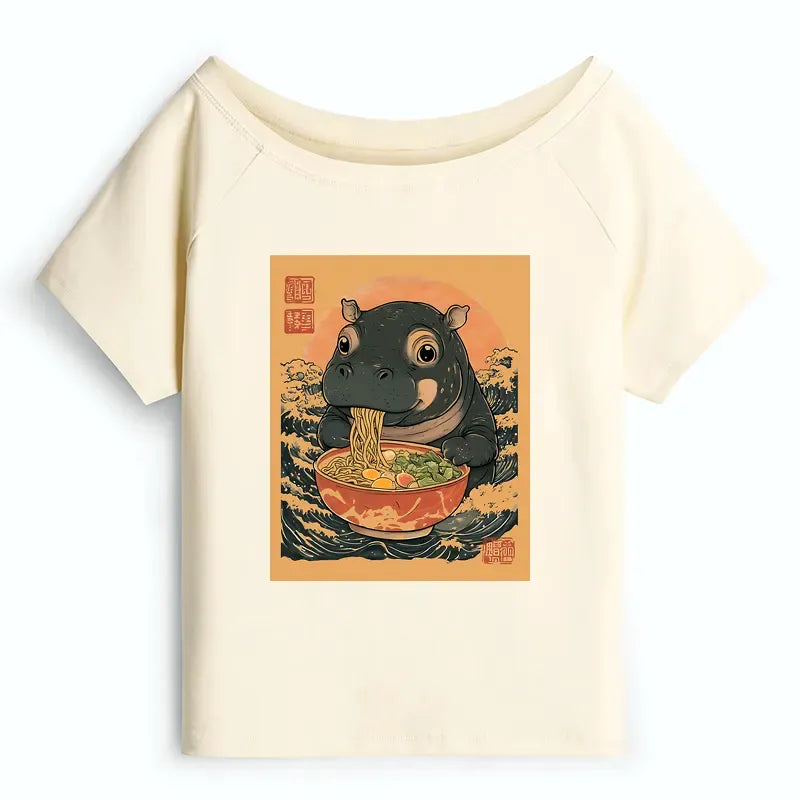 Moo Deng Ramen Graphic Tee for Women