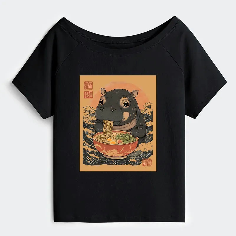 Moo Deng Ramen Graphic Tee for Women