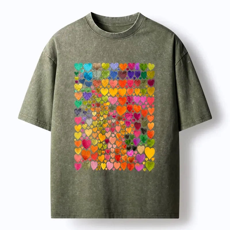 Japanese Rainbow Hearts T-Shirt for Summer
