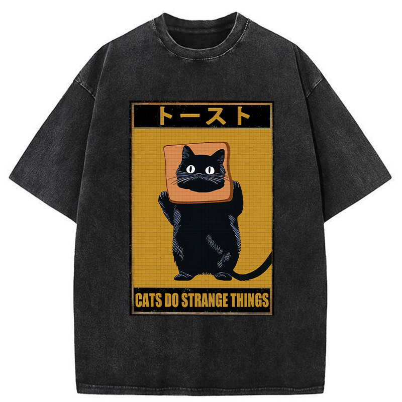 Japanese Black Cat Washed T-Shirt