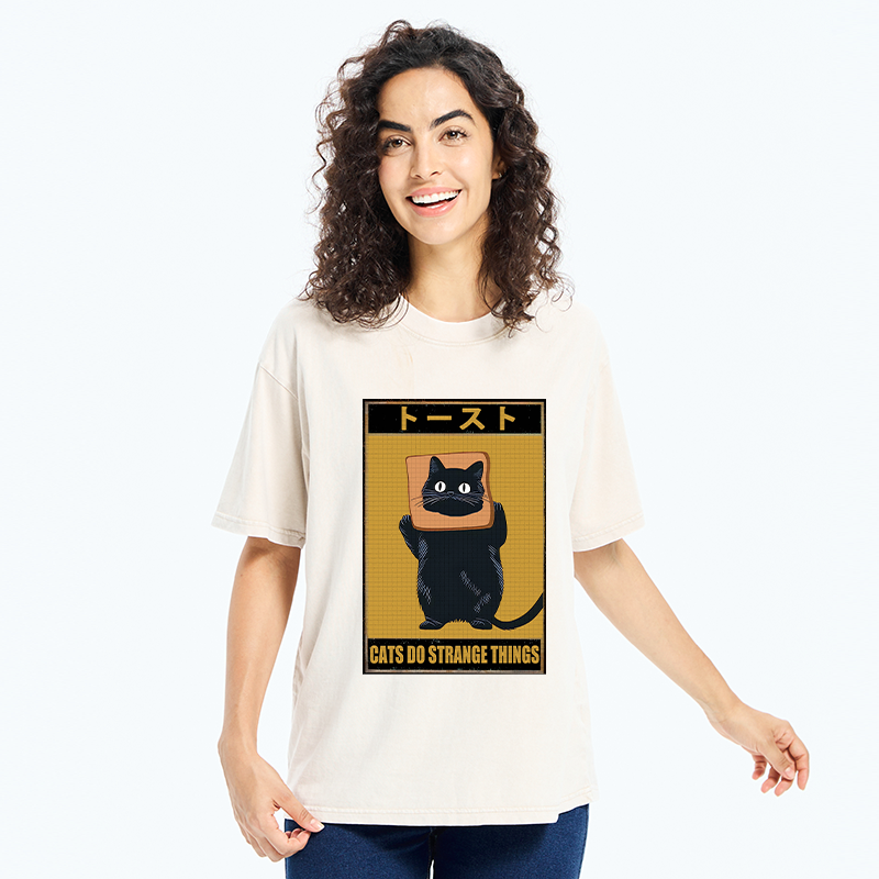 Japanese Black Cat Washed T-Shirt