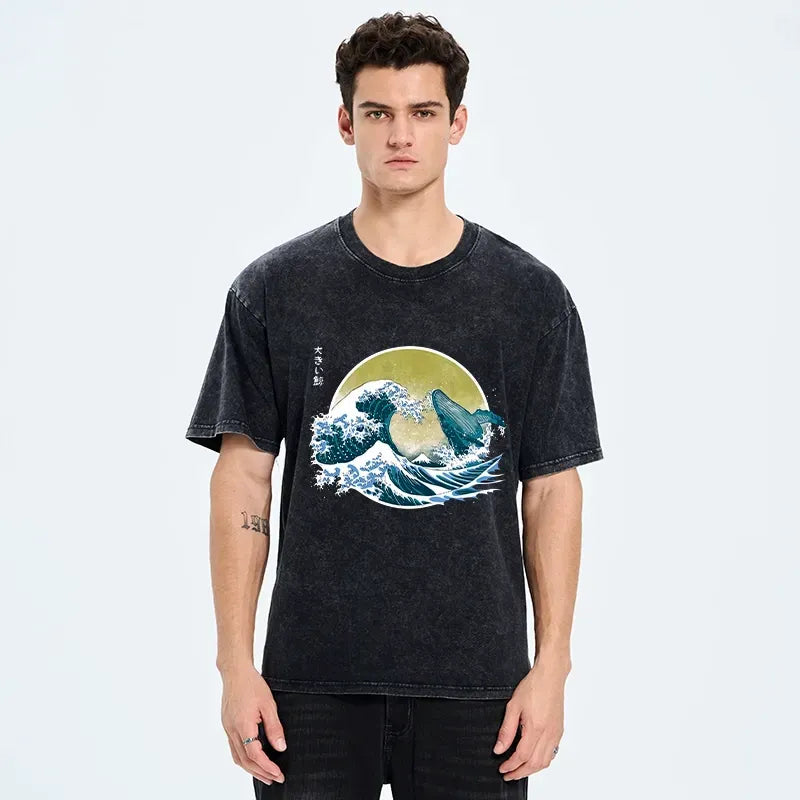 Kyoto-Lion The Great Wave Off Whale Washed T-Shirt