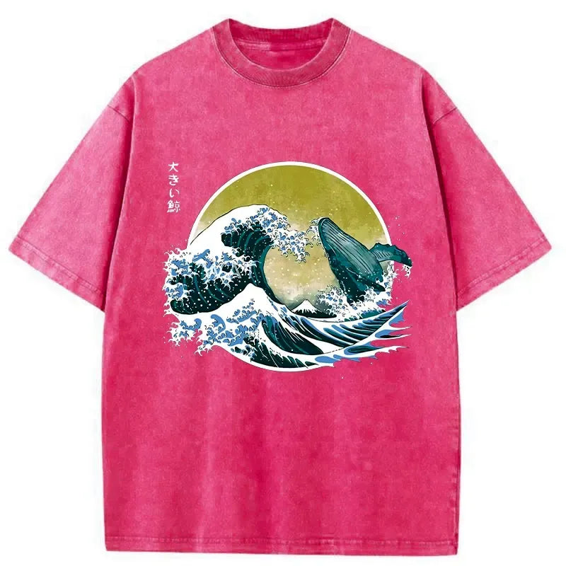 vintage great wave whale t-shirt best seller