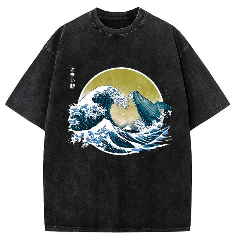 japanese ukiyo-e washed t-shirt for daily wear