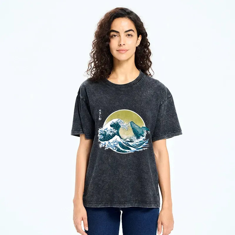 vintage great wave whale t-shirt best seller