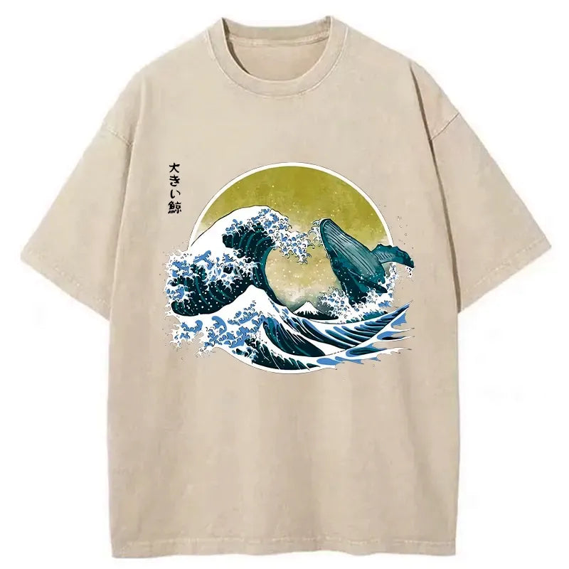 japanese ukiyo-e washed t-shirt for daily wear