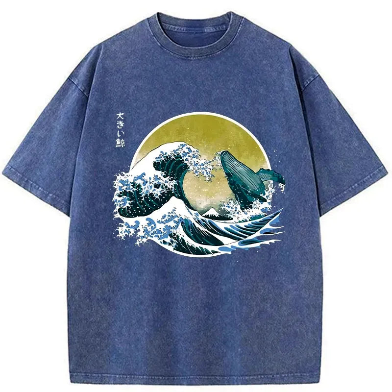 vintage great wave whale t-shirt best seller