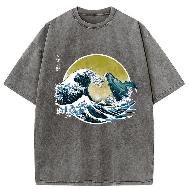 Kyoto-Lion The Great Wave Off Whale Washed T-Shirt