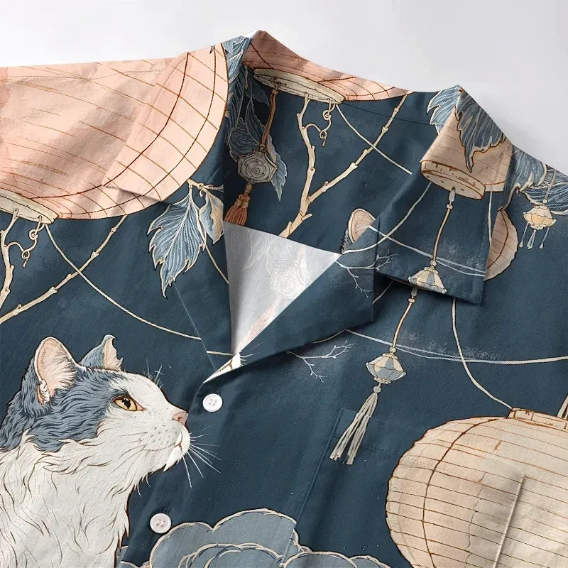 Japanese Mystical Cat Aloha Shirt for Summer