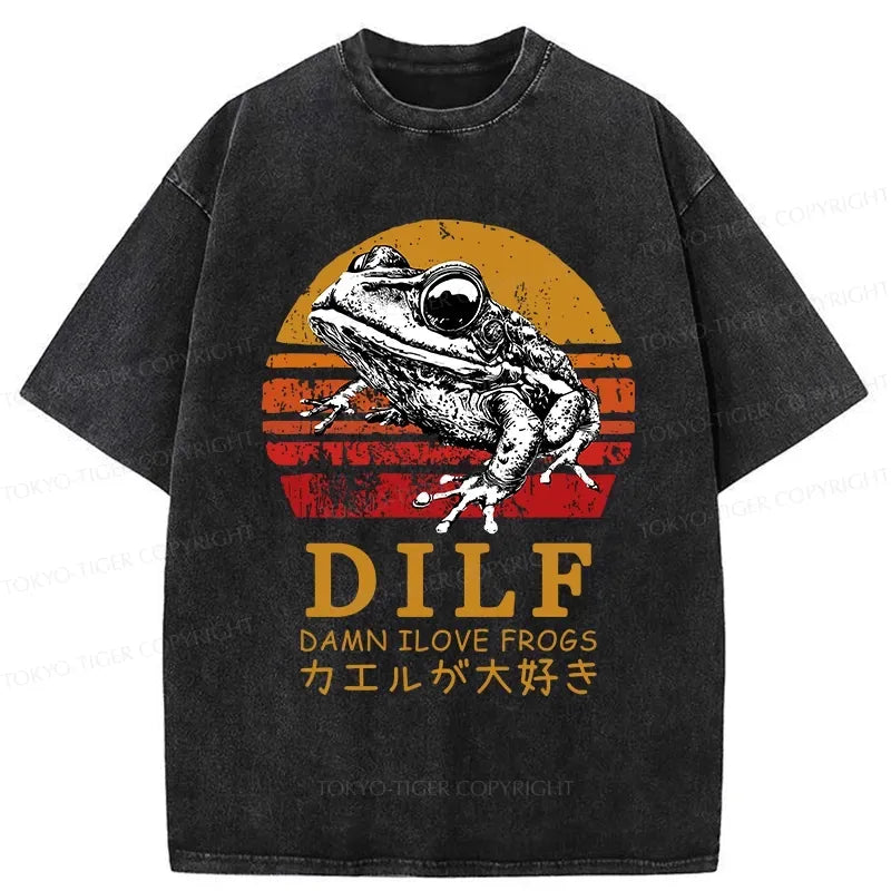 Kyoto-Lion Funny Frog Lover Washed T-Shirt