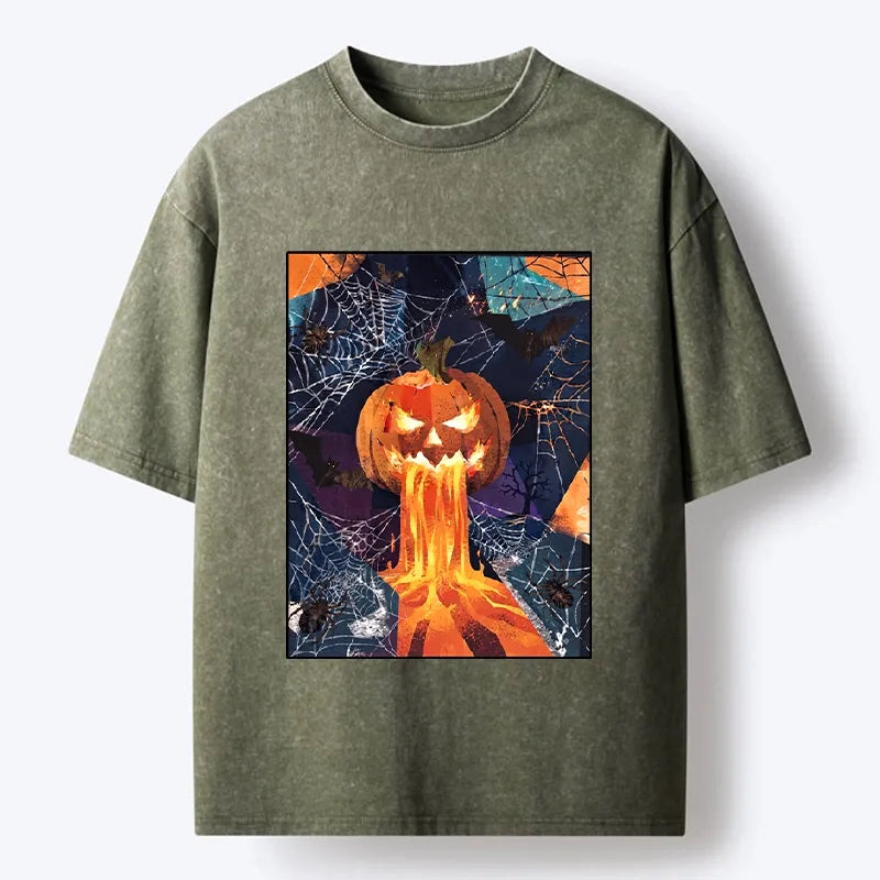 Kyoto-Lion Spooky Pumpkin Flame Washed T-Shirt