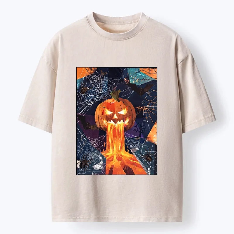 Kyoto-Lion Spooky Pumpkin Flame Washed T-Shirt