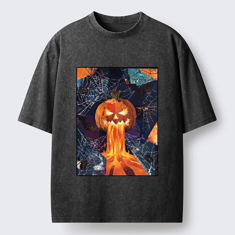 Kyoto-Lion Spooky Pumpkin Flame Washed T-Shirt