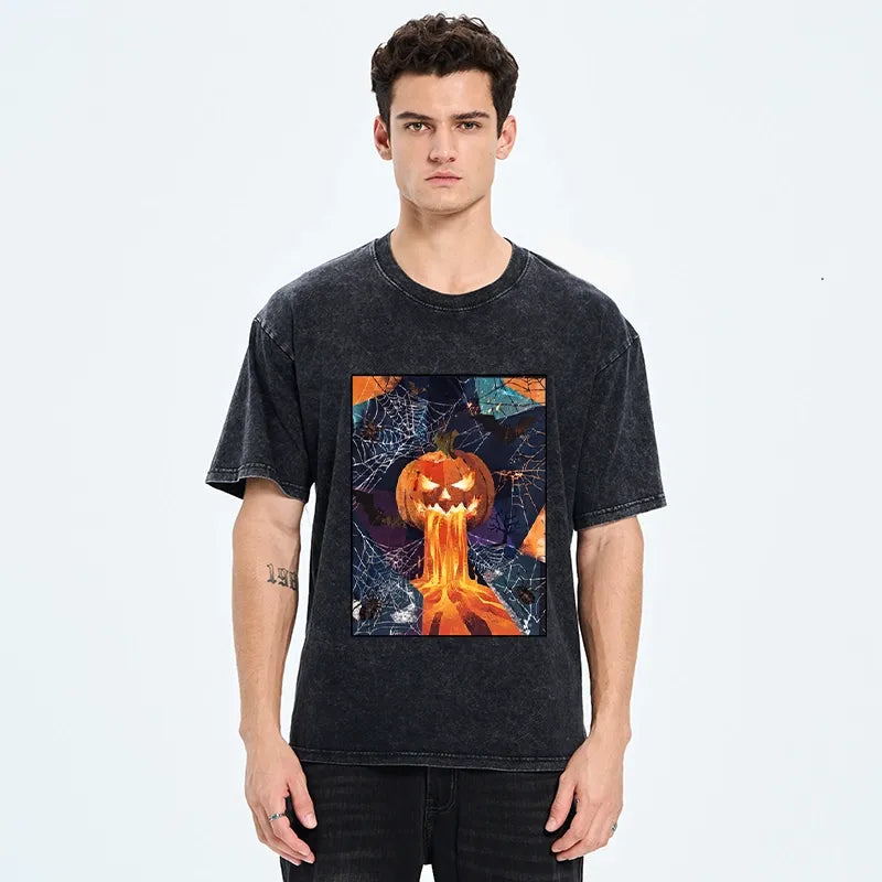 Kyoto-Lion Spooky Pumpkin Flame Washed T-Shirt