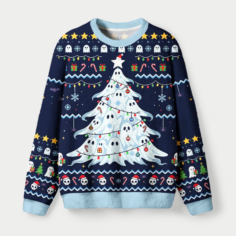 Kyoto-Lion Funny Ghostly Evergreen Fuzzy Christmas Ugly Sweatshirt