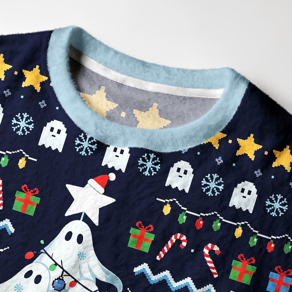 Kyoto-Lion Funny Ghostly Evergreen Fuzzy Christmas Ugly Sweatshirt