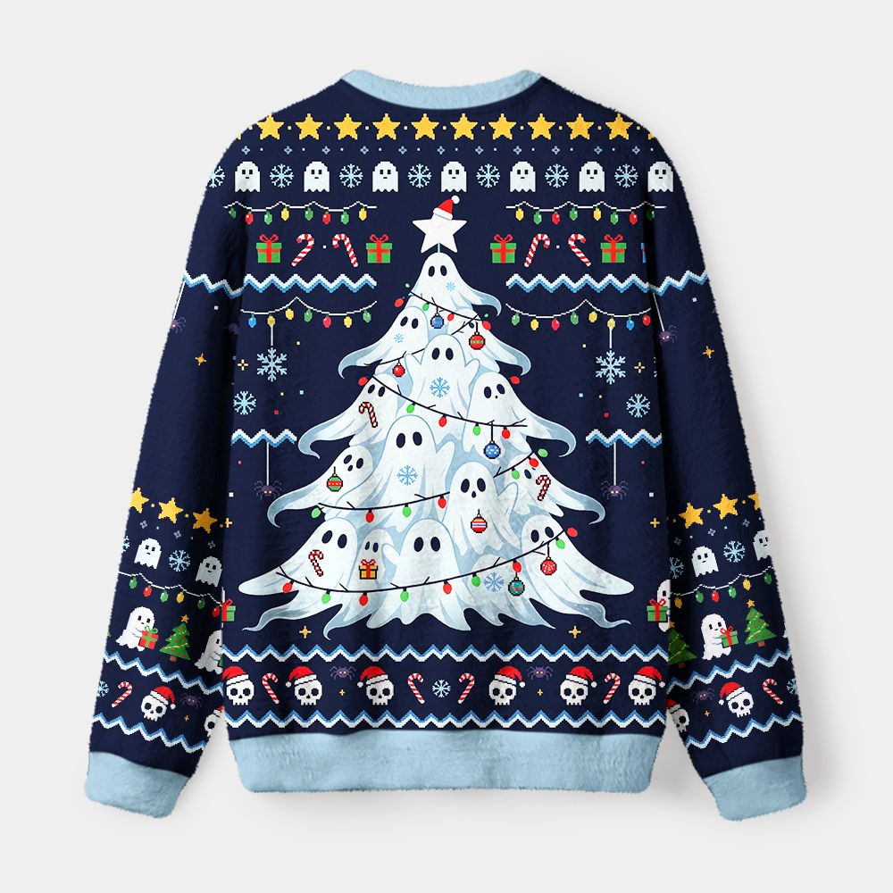 Kyoto-Lion Funny Ghostly Evergreen Fuzzy Christmas Ugly Sweatshirt