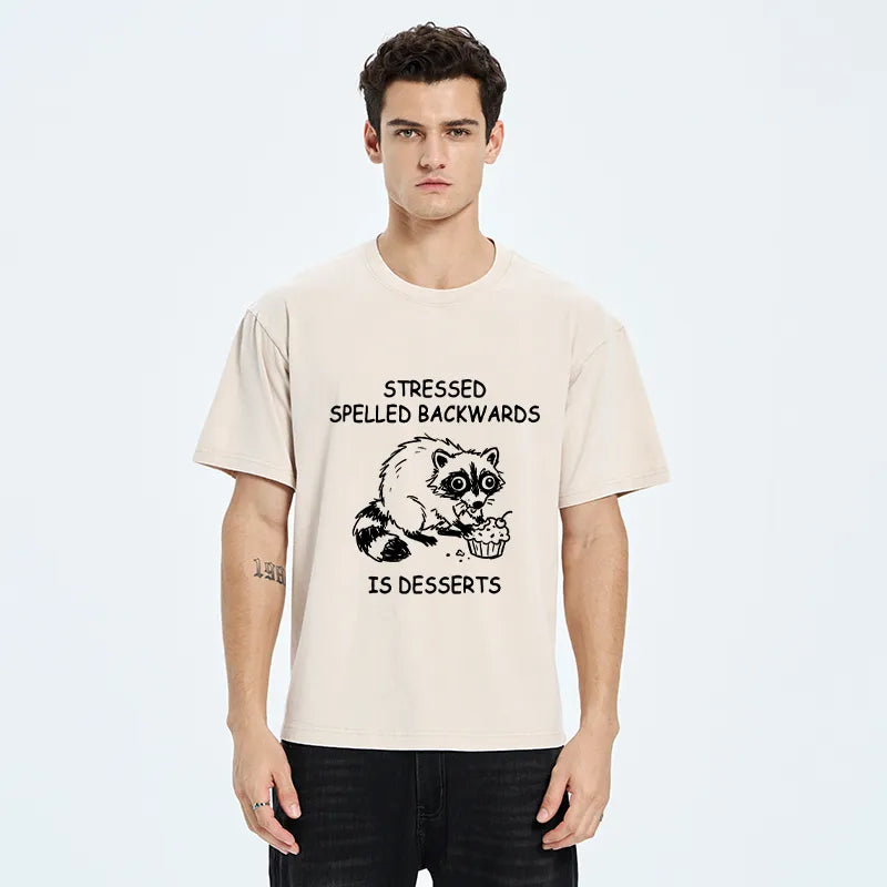 Kyoto-Lion Funny Stress Dessert Raccoon Meme Washed T-Shirt