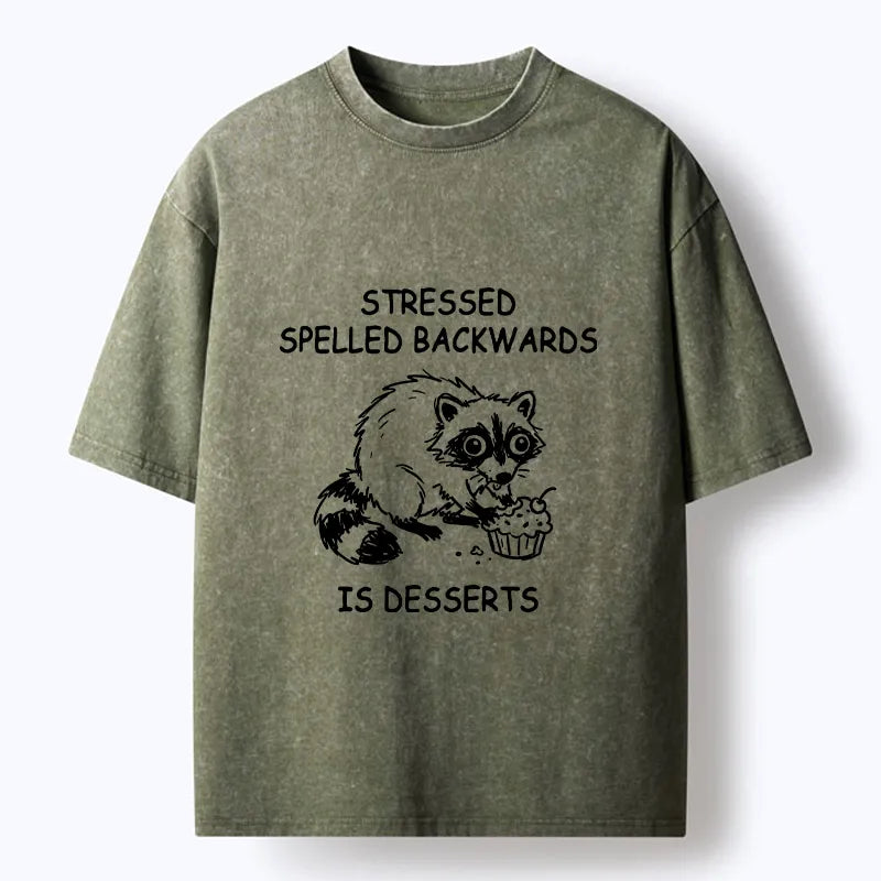 Kyoto-Lion Funny Stress Dessert Raccoon Meme Washed T-Shirt