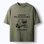 Kyoto-Lion Funny Stress Dessert Raccoon Meme Washed T-Shirt
