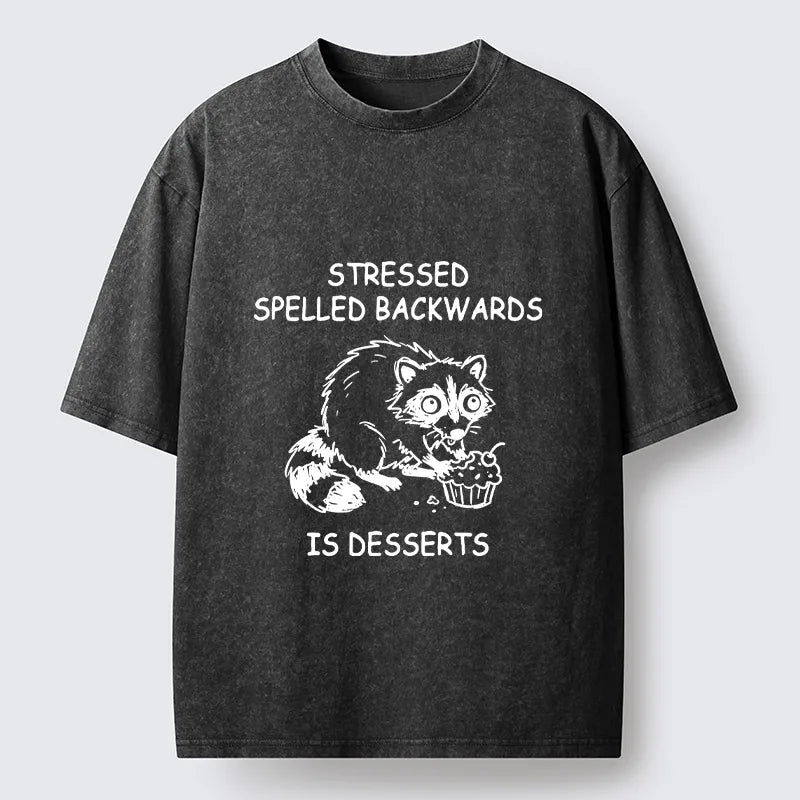 Kyoto-Lion Funny Stress Dessert Raccoon Meme Washed T-Shirt