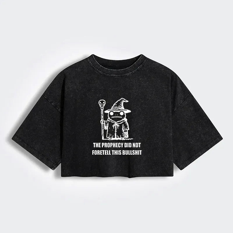 Kyoto-Lion Funny Meme Wizard Frog Weird Prophecy Women's Washed Crop T-Shirt