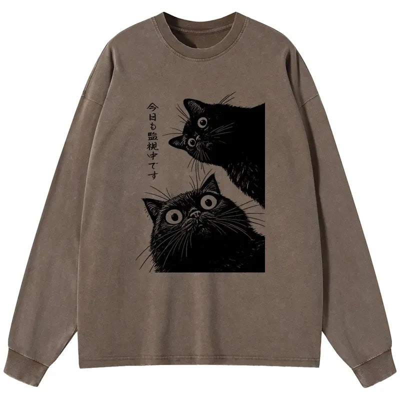 Washed Cat T-Shirt for Daily Wear
