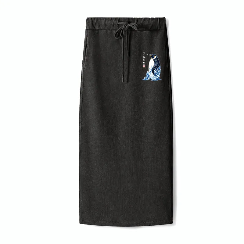 Kyoto-Lion Keep Calm Penguin Washed Terry Skirt