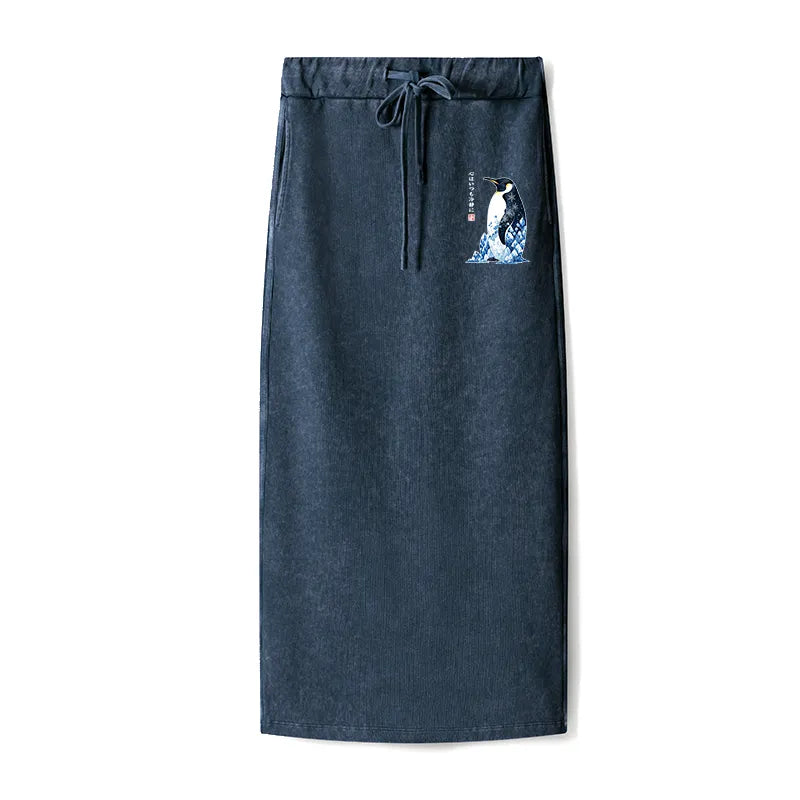 Kyoto-Lion Keep Calm Penguin Washed Terry Skirt