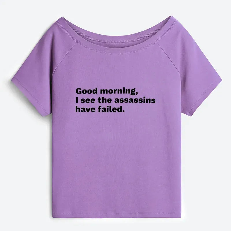 Kyoto-Lion Assassins Failed Morning Quote Art Off Shoulder T-Shirt