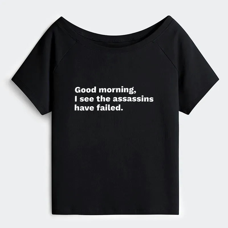 Kyoto-Lion Assassins Failed Morning Quote Art Off Shoulder T-Shirt