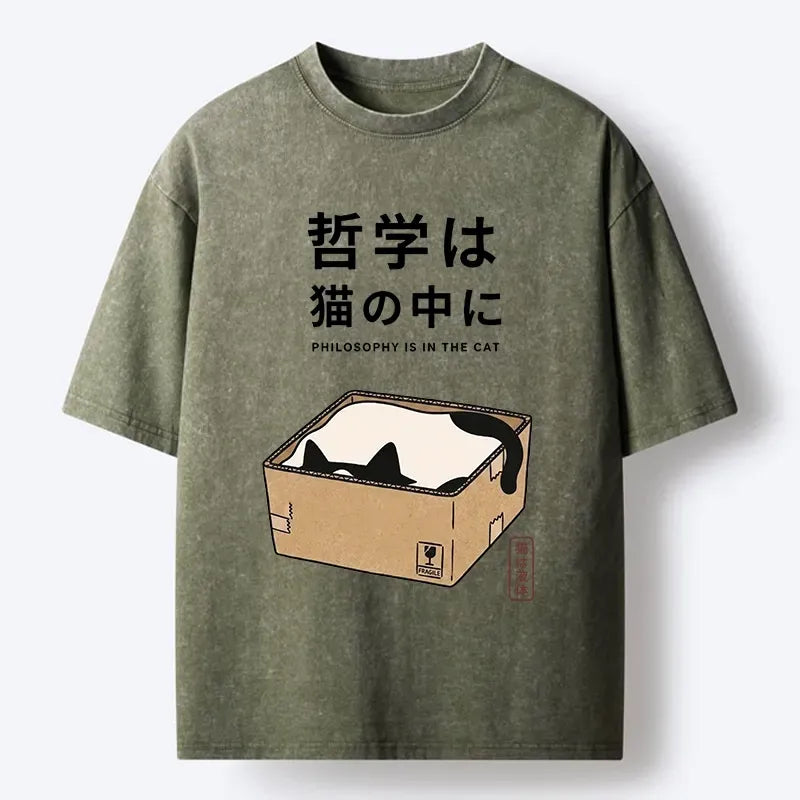 Washed Ukiyo-e Cat Tee for Streetwear