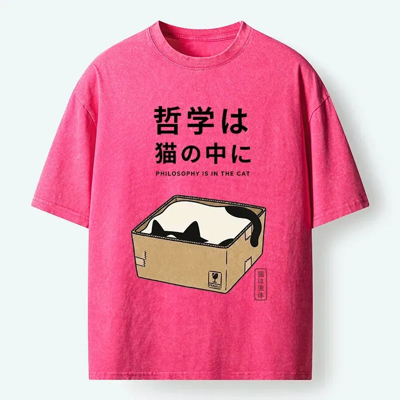Kyoto-Lion Philosophy Lives In The Cat Box Washed T-Shirt