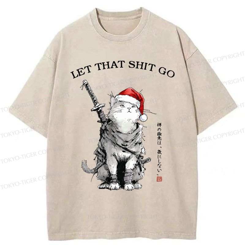 Kyoto-Lion Zen Cat£ºLet That Shit Go Washed T-Shirt