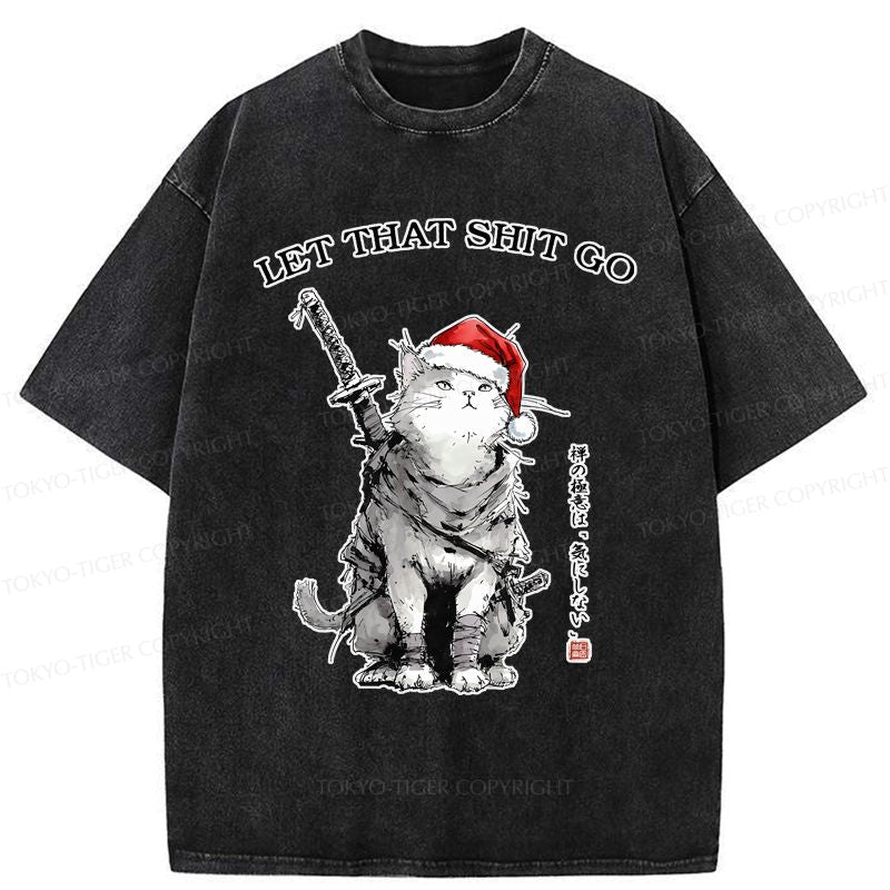 Kyoto-Lion Zen Cat£ºLet That Shit Go Washed T-Shirt