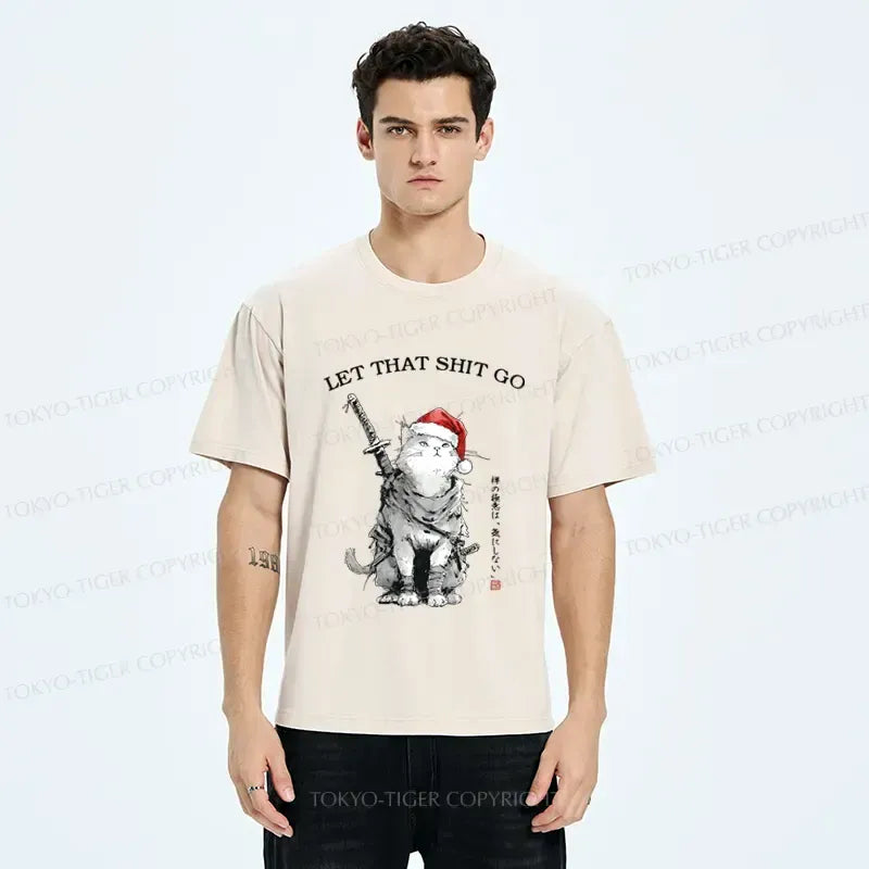 Japanese Zen Cat Washed T-Shirt