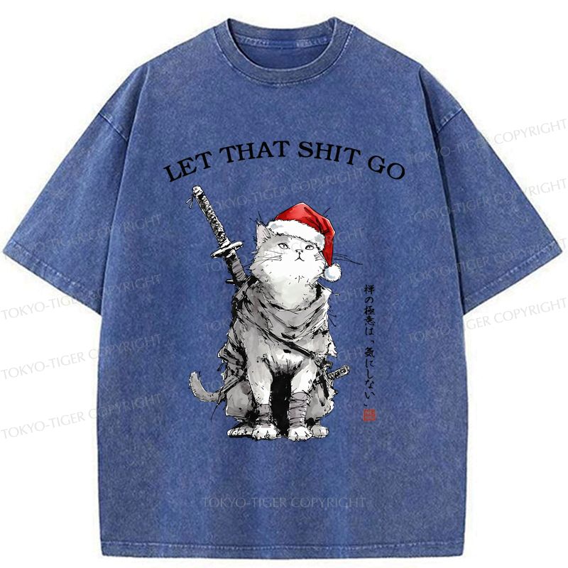 Kyoto-Lion Zen Cat£ºLet That Shit Go Washed T-Shirt