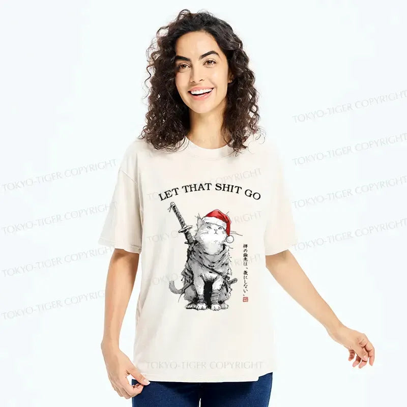 Japanese Zen Cat Washed T-Shirt