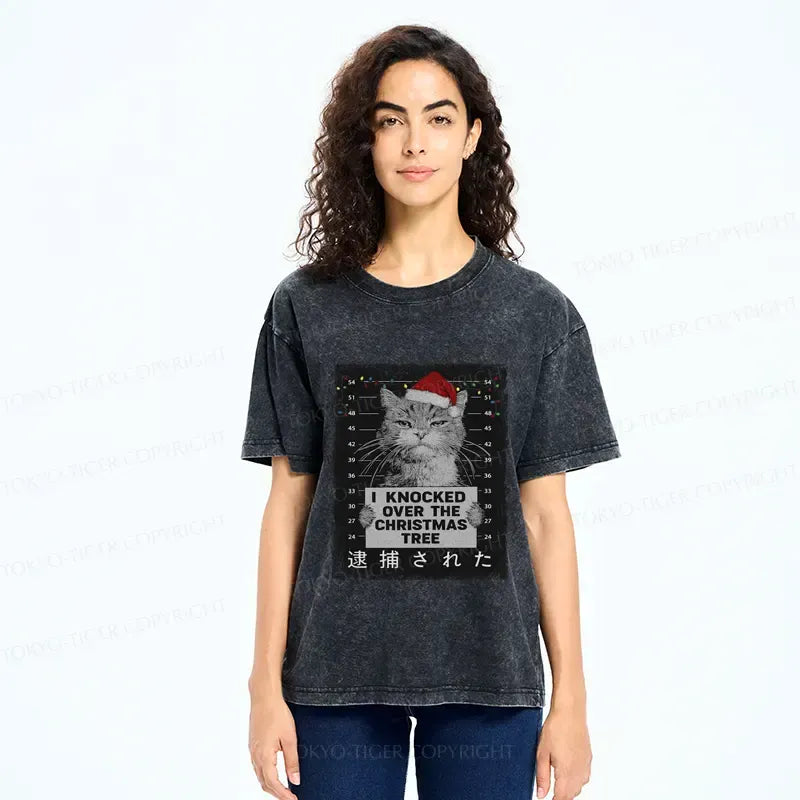 Kyoto-Lion Funny Christmas Cat£ºI knocked over The Christmas Tree Washed T-Shirt